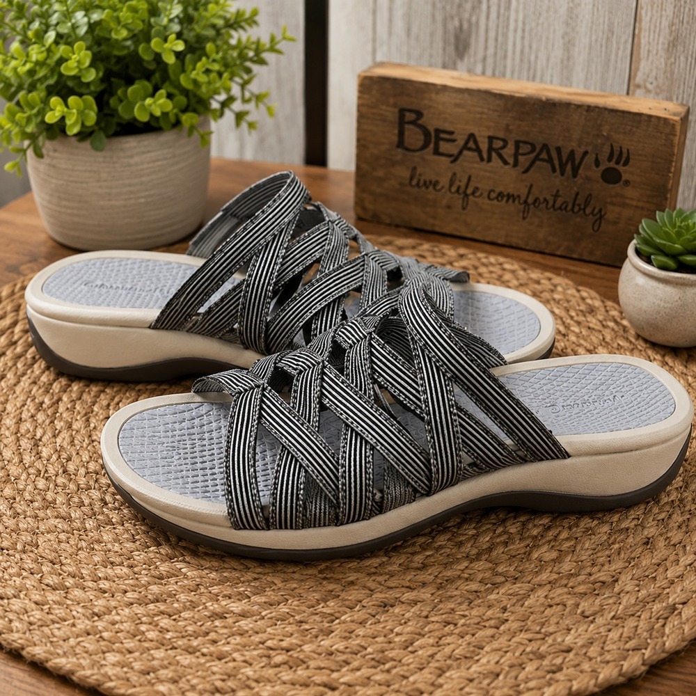 BEARPAW Comfort Slide Sandals Women's Size 8.5 Blue/Gray Strappy Casual Slides